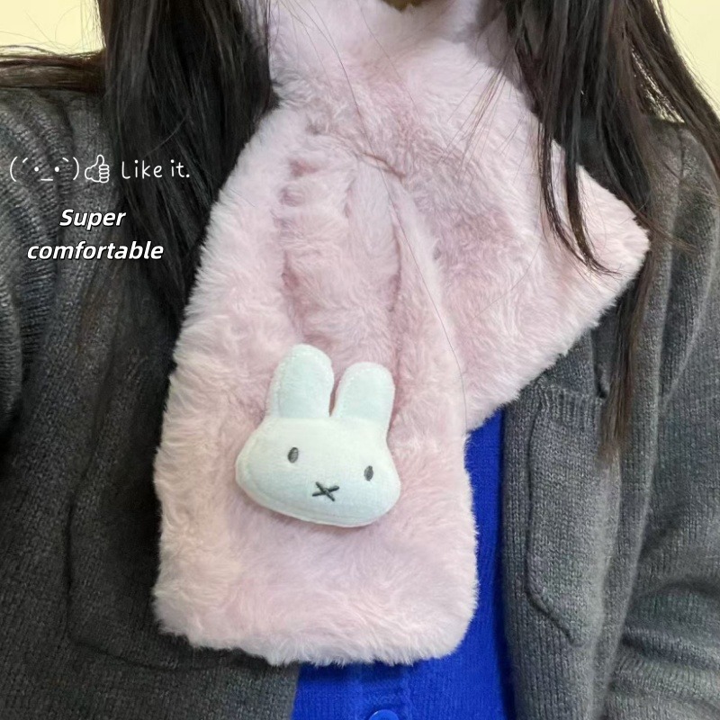 Winter Clothing Cute - 白いミッフィーのスカーフ | 多用途な秋冬用ネックウォーマー | かわいくて居心地が良い