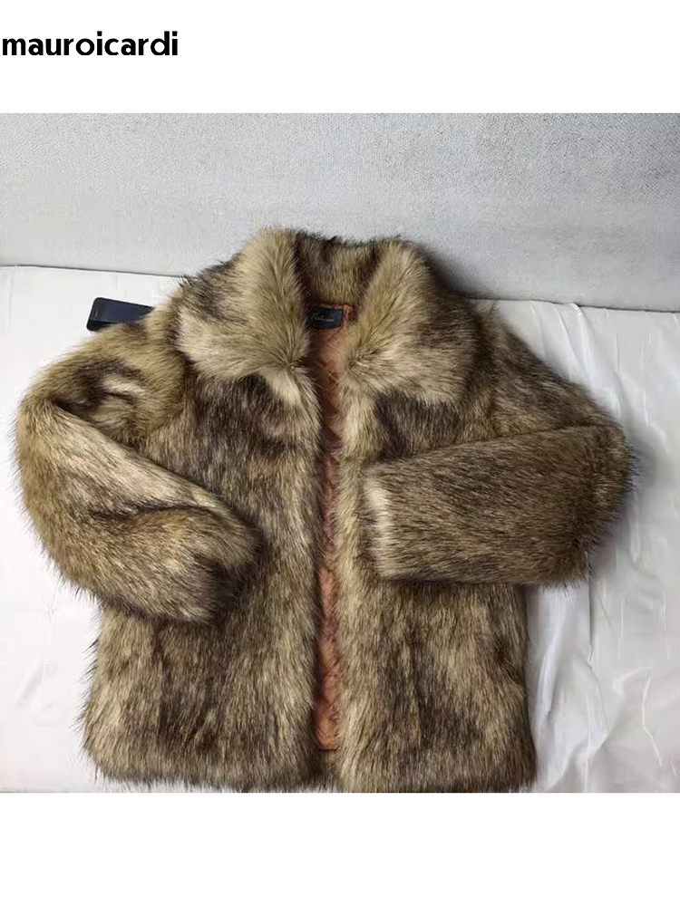 Winter Clothing Cute - Mauroicardi 冬ショート厚く暖かい毛深いシャギーフェイクアライグマの毛皮のコート男性長袖高品質の高級ふわふわジャケット 2023