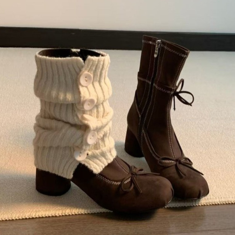 Winter Clothing Clearance Sale - ボウ付きハイヒールレディースブーツ、ニューマリージェーンシューズ、2025年冬デザイナースエードチェルシーブーツ、チャンキーヒールドレスロリータシューズ、ムヘールボタス