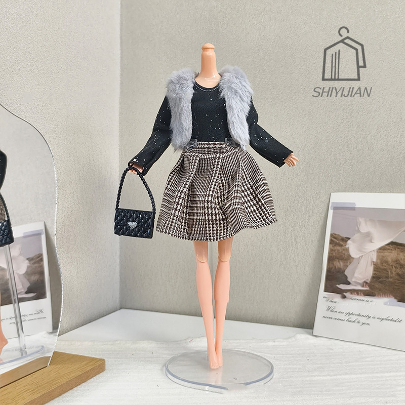 Winter Clothing Dress Up - 1/6 人形手作りドレス服冬のファッションベスト + ドレス + バッグ
