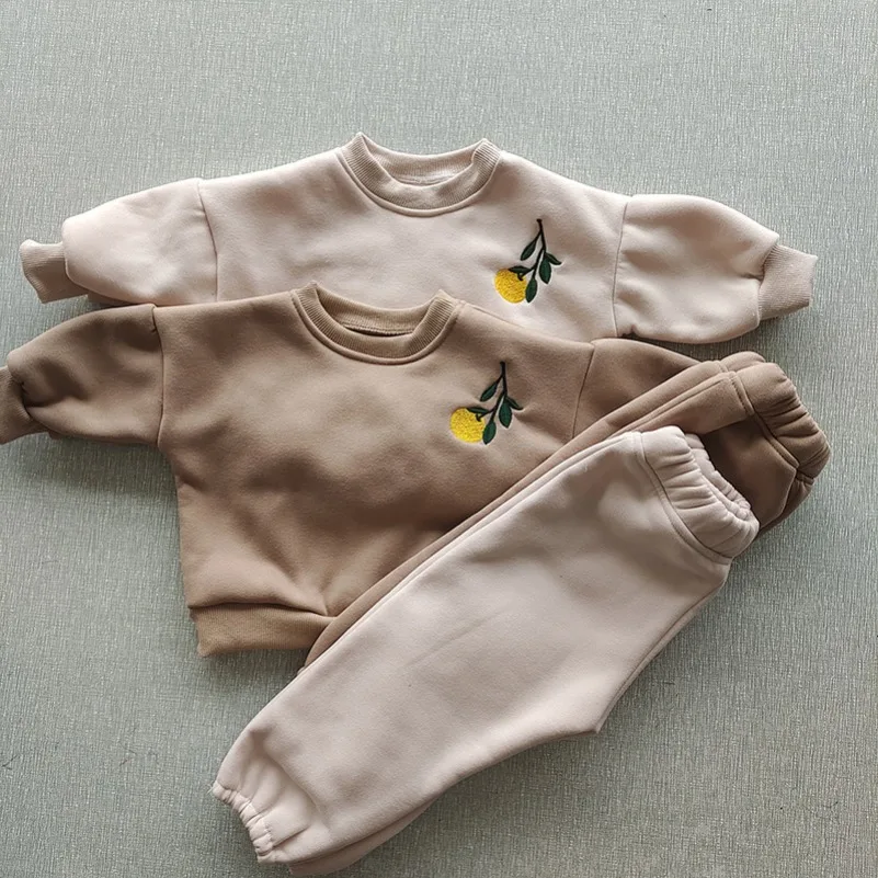 Winter Clothing Activities For Toddlers - ベビーガールフリースプルオーバートップス+パンツスーツ秋冬幼児ベビーボーイガール服セット0-5歳厚手キッズスウェットシャツ服