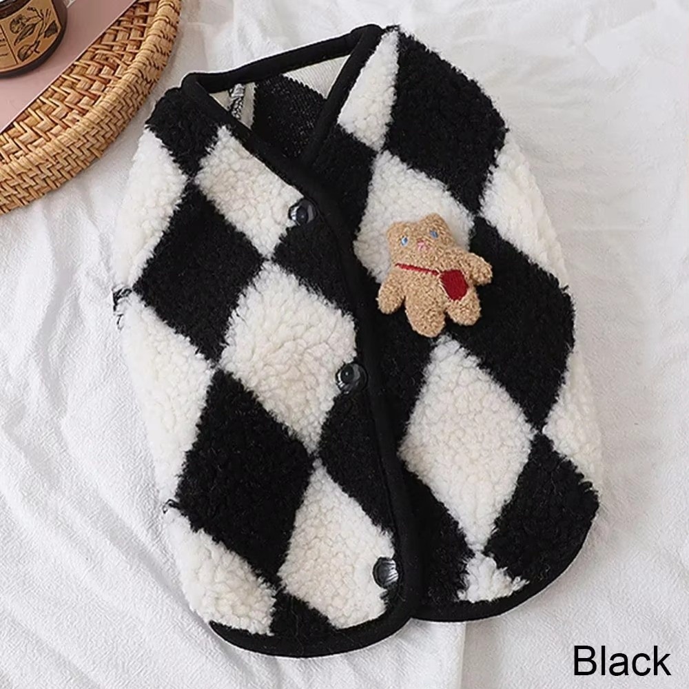 Jack Winter Clothing - 冬用暖かいペット子犬服、ペット用衣装、チェック柄フリースコート、ジャケット、犬服、かわいいヨーキー用コスチューム、ベアーベスト、犬用衣料