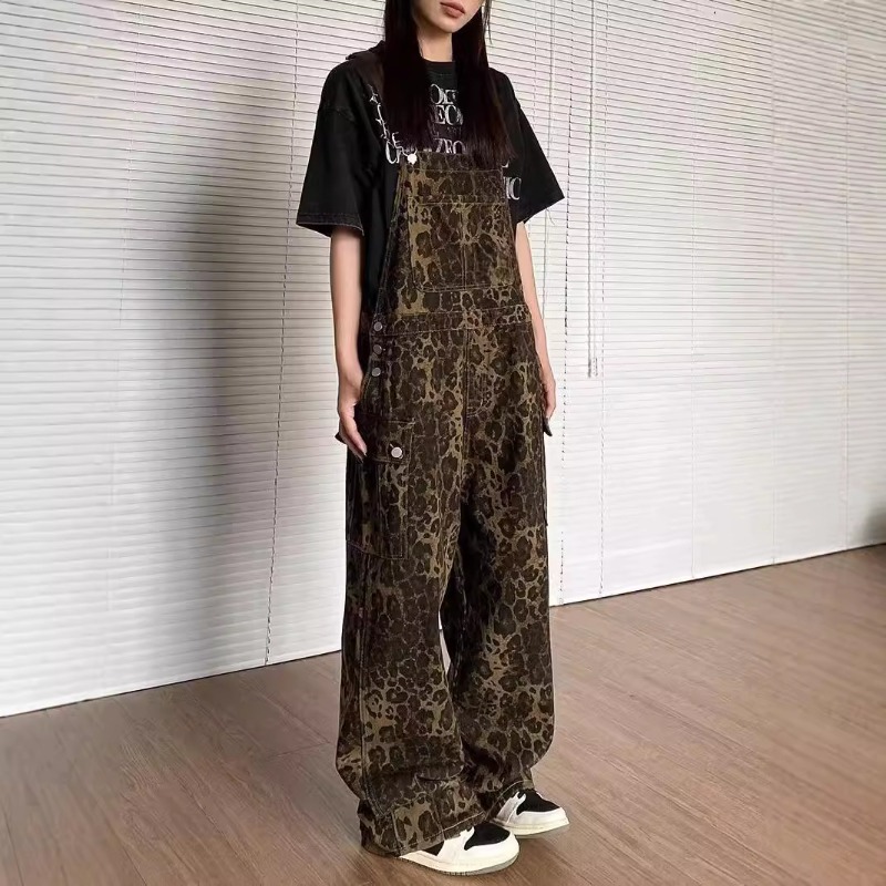 Winter Clothing Trends For Women - 2026年新作 レディース レオパード柄 デニムオーバーオール 秋冬 ルーズデニム