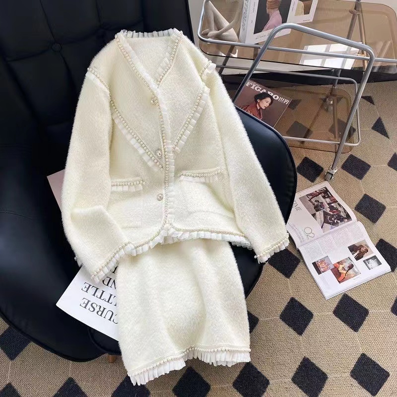 Winter Clothing Matching - 女性のためのヴィンテージの冬の衣装,コートとスカートのトップス,ツーピースセットのマッチング衣装,エレガントな香りのフランスの服