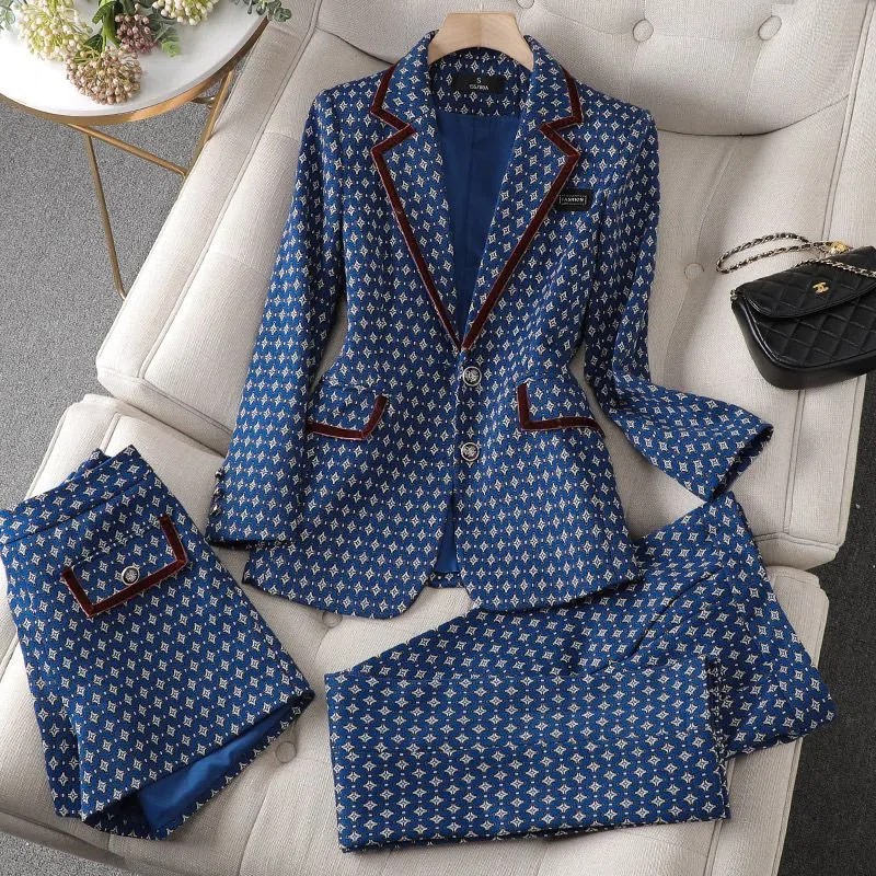 Jack Winter Clothing - 女性のためのエレガントなオフィスパンツ,スーツ,ジャカード,コート,ショート,2枚,3点セット,冬