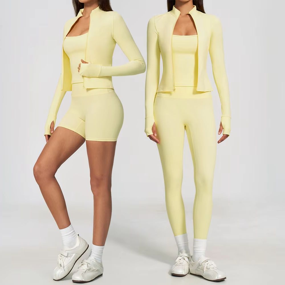 Winter Clothing Trends For Women - 女性用ヨガセット 3点セット ワークアウトセット スポーツウェア ジムウェア ジッパー付きフィットネスウェア