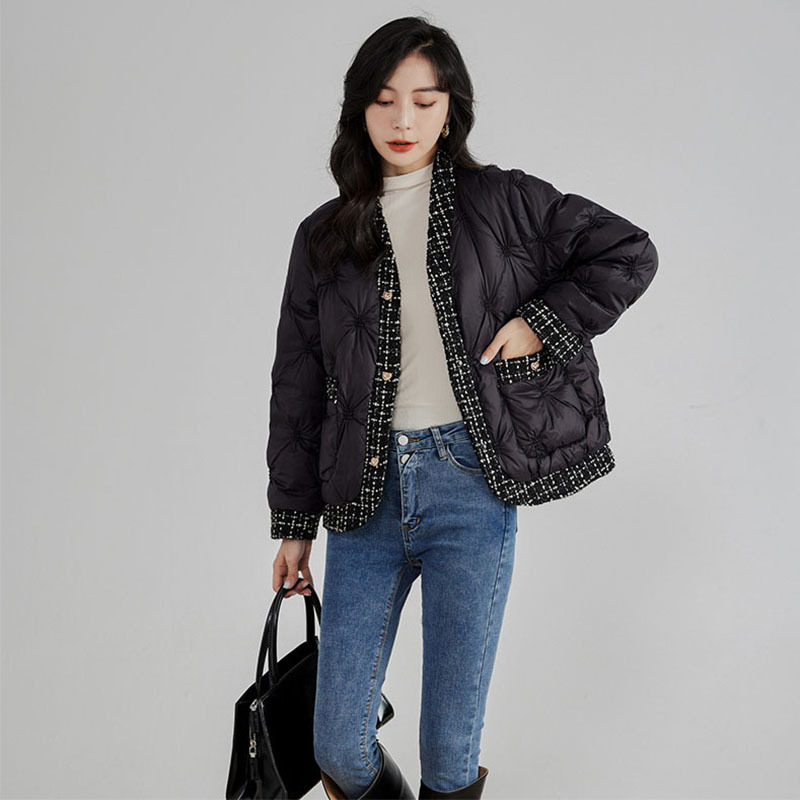 秋冬ダウンジャケット V ネックパッチワーク軽量ホワイトダッ - Winter Clothing Trends For Women のレビューと価格