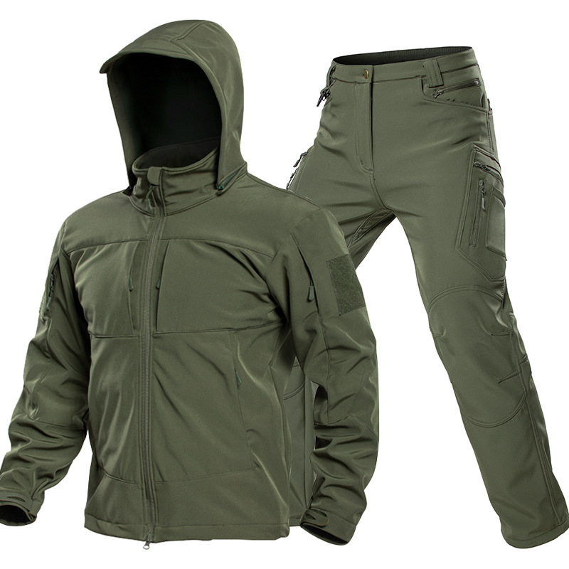 男性用アウトドアタクティカルソフトシェルスーツ フード付きフ - Winter Clothing Matching のレビューと価格