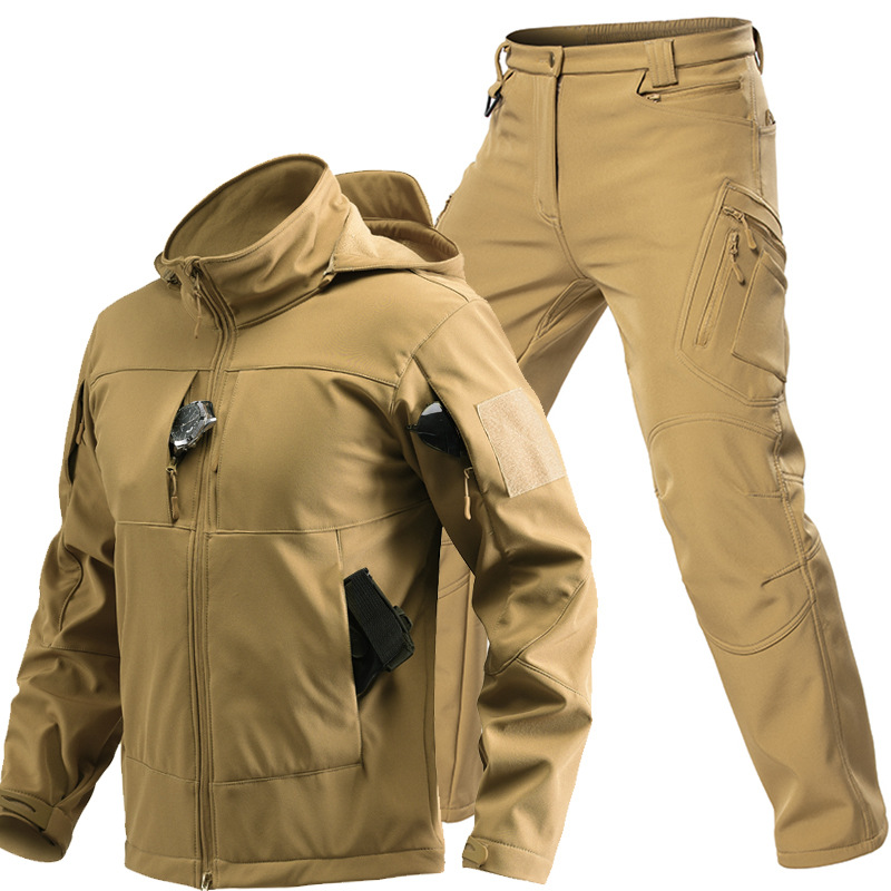 男性用アウトドアタクティカルソフトシェルスーツ フード付きフ - Winter Clothing Matching のレビューと価格
