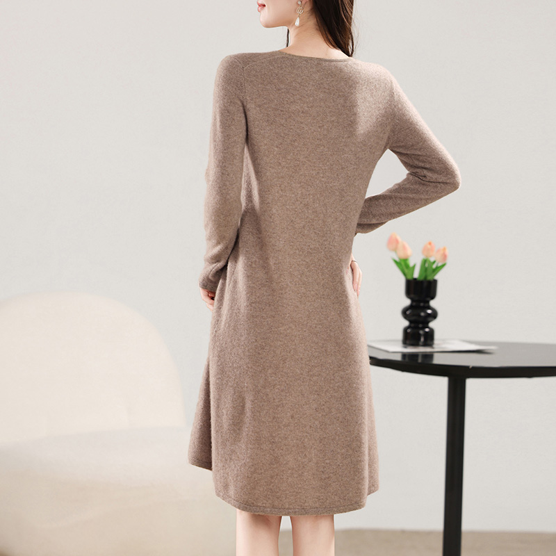 長袖ミドル丈ドレス,エレガントな婦人服,Vネック,ボタン付き - Winter Clothing Dress Up のレビューと価格