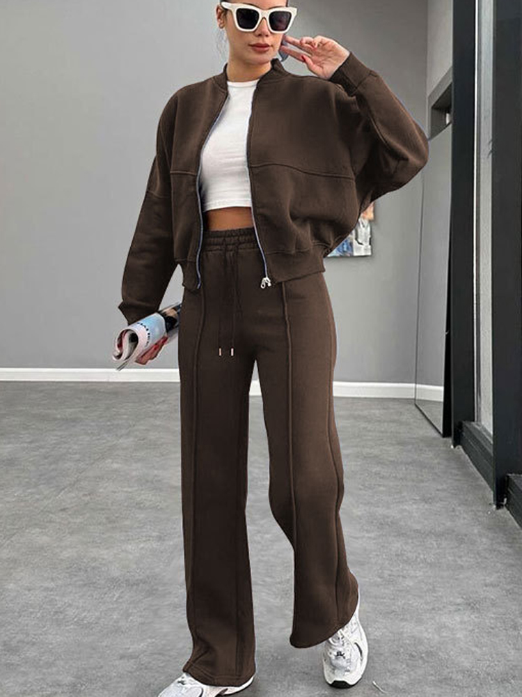FSMG カジュアルスウェットシャツパンツセットソリッドジッ - Winter Clothing Matching のレビューと価格