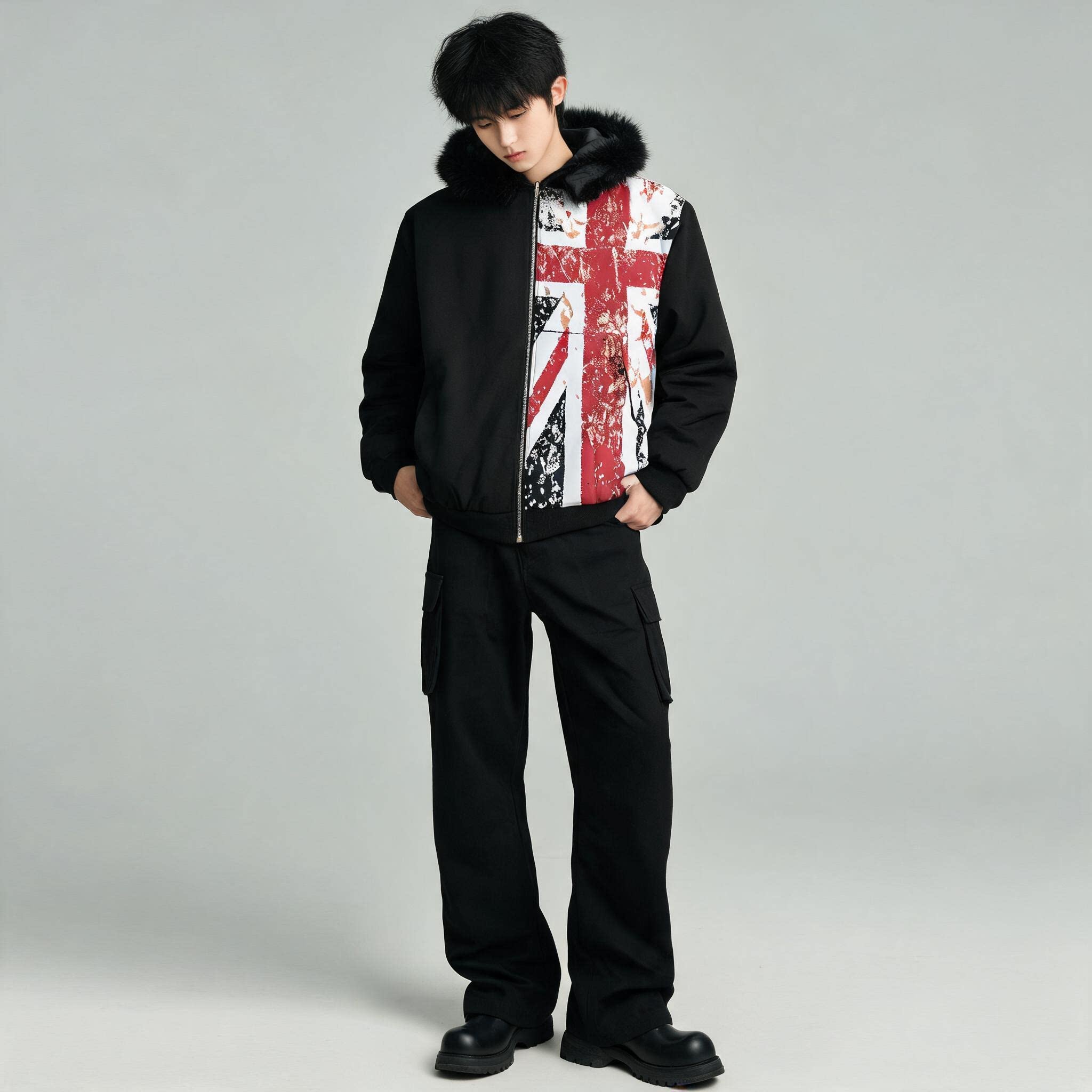 ヴィンテージ英国国旗プリントジップアップフード付きジャケット - Winter Clothing Uk のレビューと価格