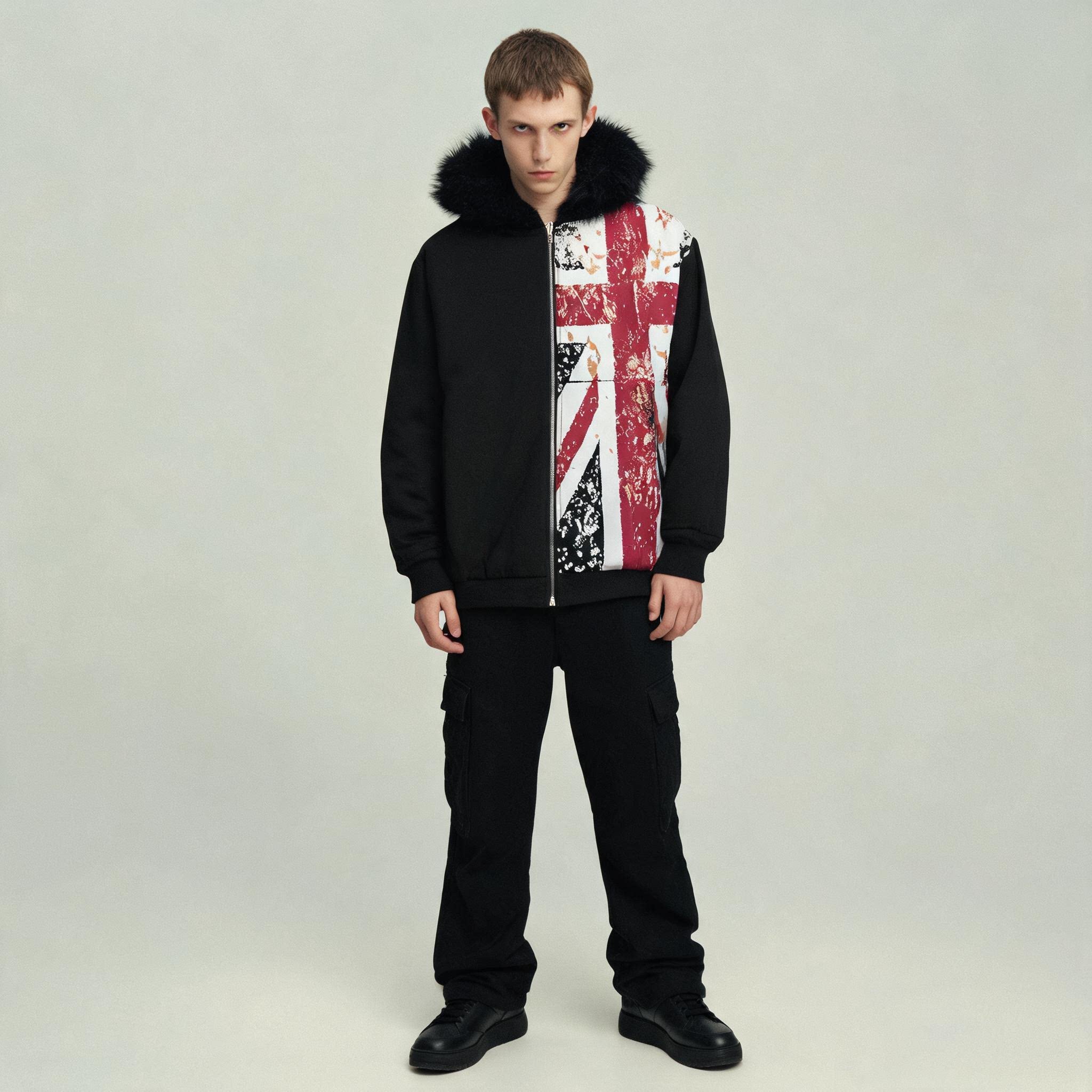 ヴィンテージ英国国旗プリントジップアップフード付きジャケット - Winter Clothing Uk のレビューと価格
