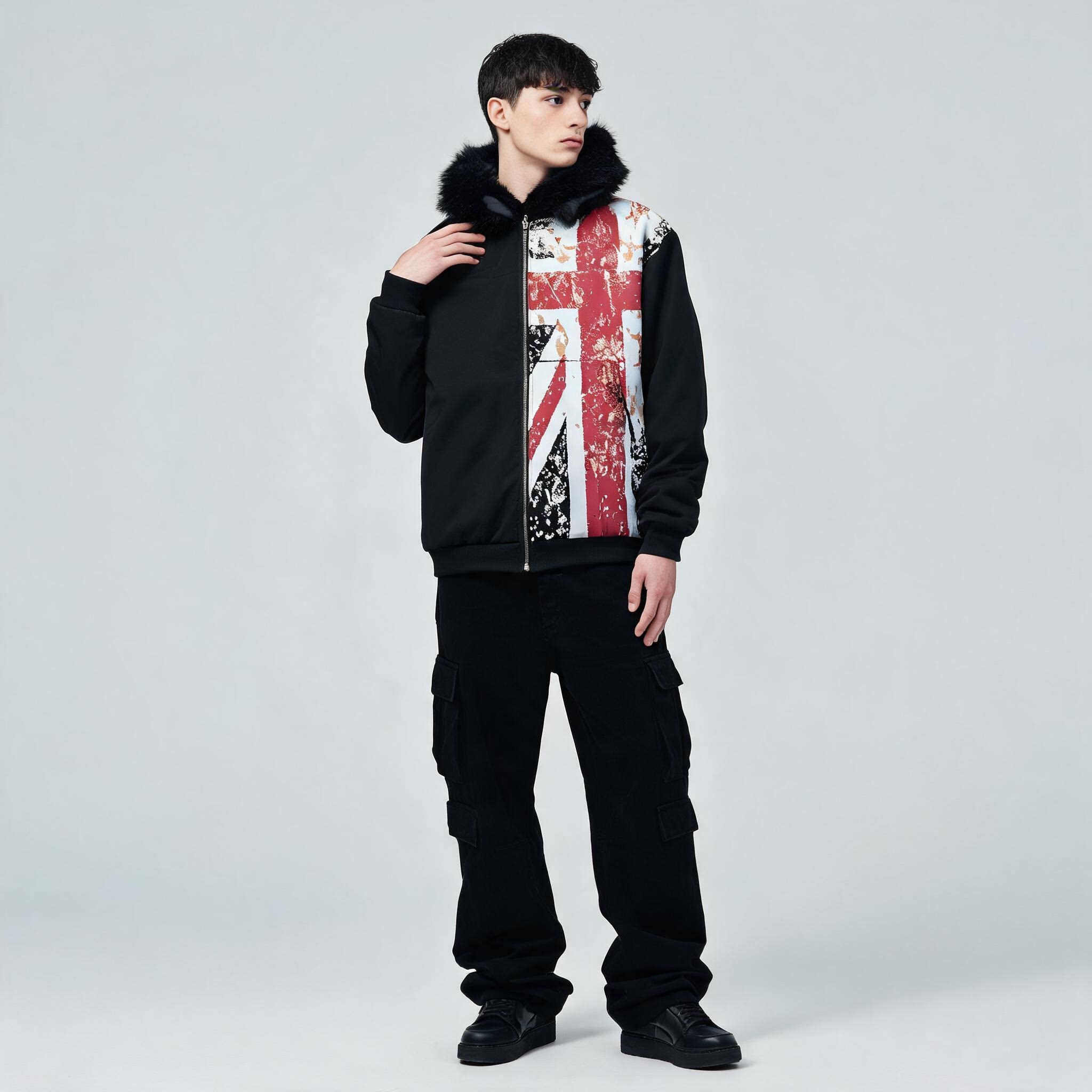 ヴィンテージ英国国旗プリントジップアップフード付きジャケット - Winter Clothing Uk のレビューと価格
