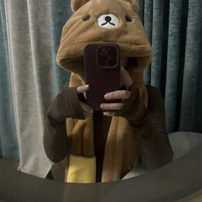 3 in 1ぬいぐるみ厚手フード付き帽子、キュートな漫画風ク - Winter Clothing Cute のレビューと価格