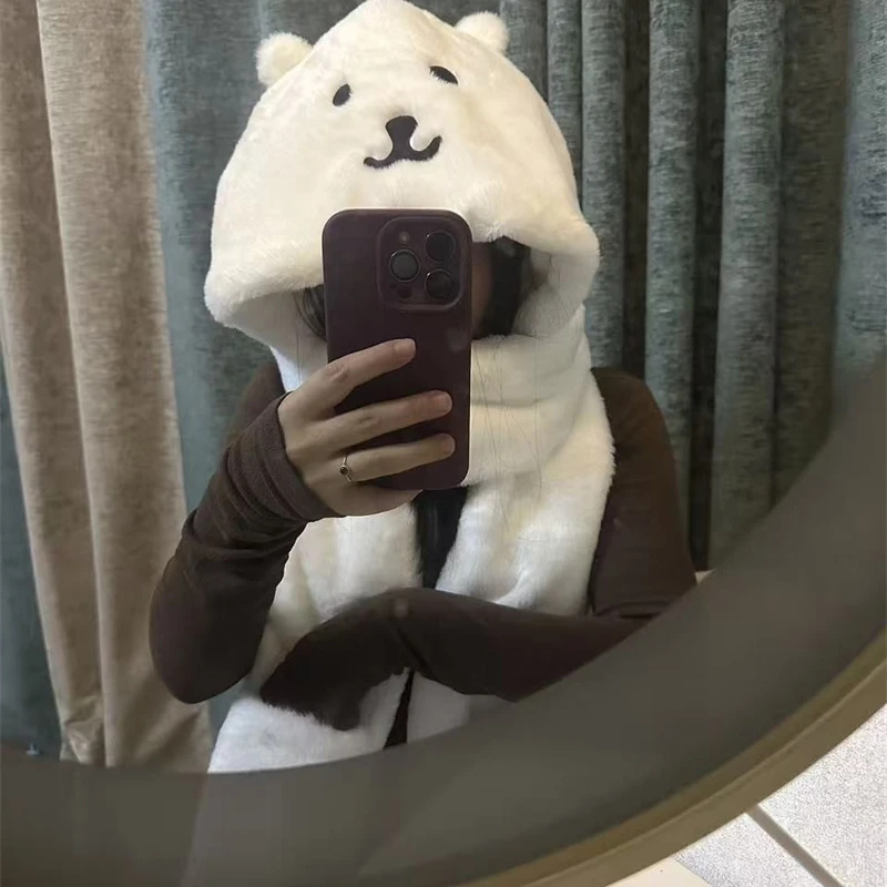 3 in 1ぬいぐるみ厚手フード付き帽子、キュートな漫画風ク - Winter Clothing Cute のレビューと価格
