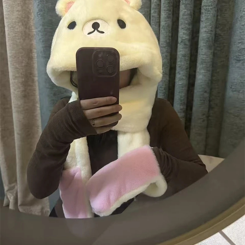 3 in 1ぬいぐるみ厚手フード付き帽子、キュートな漫画風ク - Winter Clothing Cute のレビューと価格